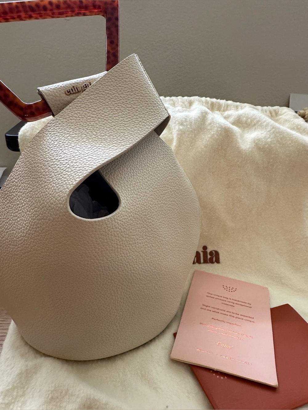 cult gaia Cream Pebbled Leather mini bag with Tortoiseshell Handle
